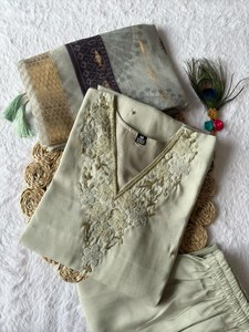 Beau costume Salwar en soie fabriqué à la main longue robe pakistanaise Kameez Dupatta Style traditionnel pour les fonctions de mariage de fête indienne - Product Image 4