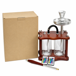 Ensemble de pipe à eau vintage avec cadre en bois, double bouteille en verre, LED, poignée de tuyau supérieure en aluminium, télécommande, finition ambre pour W - Product Image 1