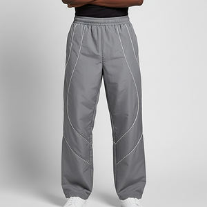 Pantalon de survêtement décontracté personnalisé en coton pour homme avec piping réfléchissant, coupe ample et jambe large, gris délavé écologique - Product Image 5