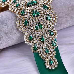 Bridella BS88GKL Adjustable Fit <b>Wedding</b> Belt Green with Rhinestone Embellishment - Product Image 3