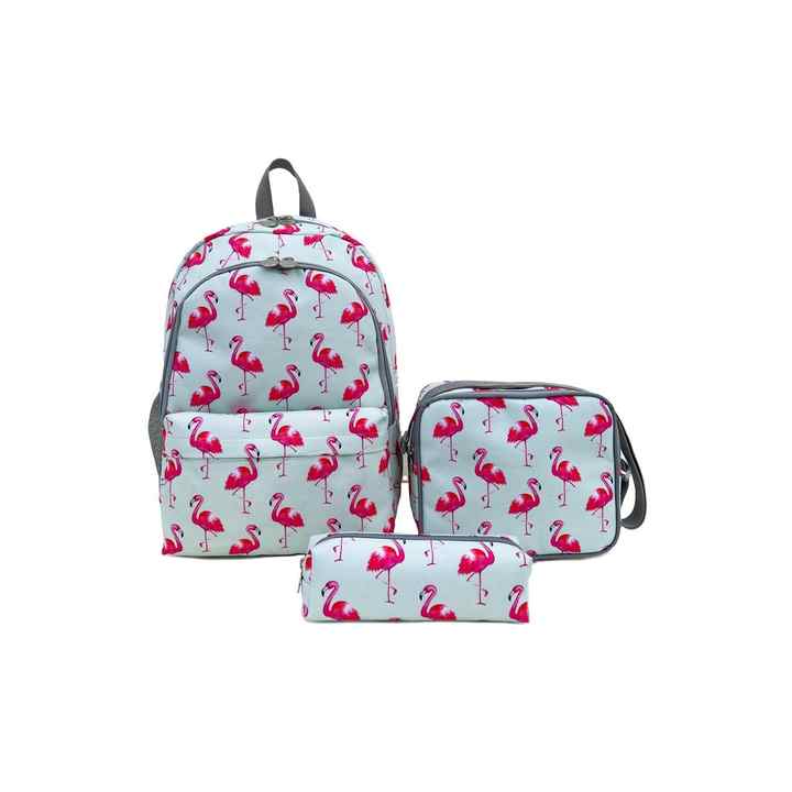Superbag Girls Primary School Bag Flamingo Patterned Backpack, Lunch Box and Pen Holder Set of 3