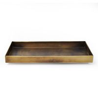 Plateau rectangulaire en métal finition laiton vintage, plateau décoratif long texturé or artisanal pour salon de luxe, présentoir à bijoux