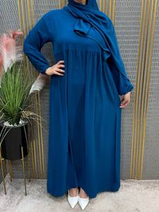 Robe Abaya de Prière pour Femmes Musulmanes en Tissu Crêpe, Robe Longue Islamique Modeste à Manches Longues, Maxi Robe avec Foulard Hijab, Col Montant, Coupe Ample, Élégante Style Dubaï - Product Image 2