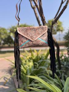 Nuevo Diseño de Bolso de Mano con Flecos Hechos a Mano, Cuero Genuino, Tallado Artesanal, Color Turquesa, Bolso Bandolera, Bolsos Elegantes para Mujer - Product Image 5