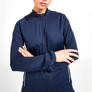 Chándal Azul Marino para Mujer, Manga Larga, Cuello Alto, Cierre de Cremallera Frontal, Corte Deportivo, con Bolsillos Laterales, Secado Rápido, Poliéster, Ropa de Otoño - Product Image 6