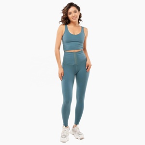 Vente en gros Ensemble de yoga recyclé personnalisé de haute qualité pour femmes Plus Size New Design Solid Long Sleeve 2 Piece Gym Fitness Shorts XS - Product Image 1