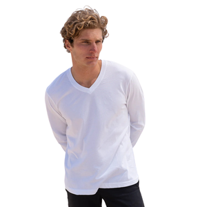 T-shirt à manches longues pour homme, col en V, 100% coton biologique de luxe, pré-rétréci, certifié GOTS, respirant, coupe ajustée - Product Image 3