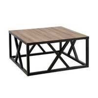 Table basse ronde moderne et personnalisable avec un design intelligent, structure en métal thermolaqué et plateau en bois pour salon