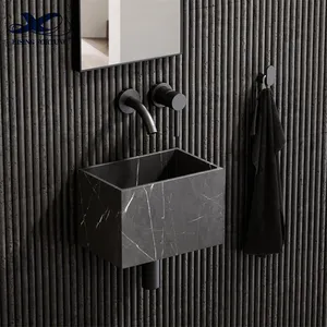 2024 New Natural Gray Marble Wall Hung Marble Wash Basin Artificial Sintered Stone Bathroom Sink Basin for Hotel