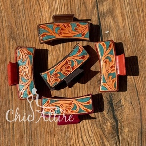 Nueva llegada al por mayor occidental elegante hecho a mano grabado cuero pinzas para el pelo accesorios para el cabello para mujeres - Product Image 1