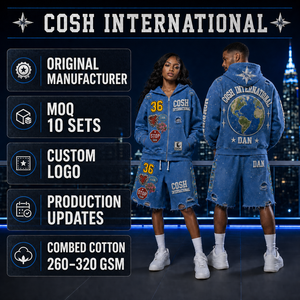 Fabricante de Ropa Urbana de Pakistán, Conjunto de Sudadera con Capucha y Pantalones Cortos con Bordado, Estampado y Lavado Ácido - Product Image 5