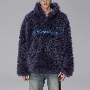 사용자 정의 플러스 사이즈 인조 모피 양털 파카 스트리트웨어 코트 자수 두꺼운 따뜻한 패딩 푹신한 플러시 집업 남성 자켓