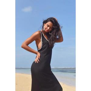 Vestido Maxi Ecológico Lavable para Mujer, Manga Acampanada, Cuello en V, Elegante, Casual, para Playa, Verano y Vacaciones - Product Image 2