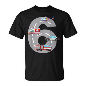 Camiseta de Vehículos de Emergencia, Camión de Bomberos y Coche de Policía para Niños, Regalo Perfecto para el Sexto Cumpleaños - Product Image 3