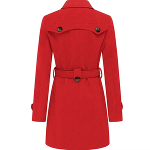 Manteau long d'hiver pour femmes, décontracté, classique, col rabattu, ceinture, enveloppe, coupe ajustée, mélange de tissus - Product Image 5