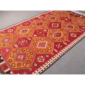 Alfombra Turca Vintage, Alfombra Kilim de 6x10.6 pies, Alfombra de Lana a Rayas Roja y Naranja - Product Image 2