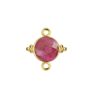 925 Sterling Silver Ruby Round Bezel Gemstone Double <b>Bail</b> Gold Vermeil Bracelet Jewelry Making Charm Connector - Product Image 1