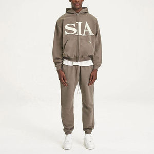 Conjunto Deportivo de Sudadera con Capucha y Doble Cremallera de Algodón, Estilo Urbano, Grueso, Holgado, con Hombros Caídos, Sudadera con Capucha Lisa para Impresión - Product Image 1