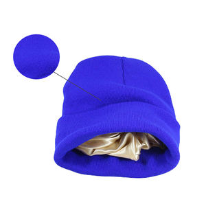 Vente en gros Faible MOQ Unisexe Logo personnalisé Haute qualité Bonnets d'hiver Dessin animé Dessin à la main Doublure en satin Bonnet en tricot - Product Image 6