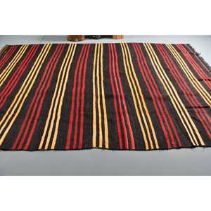 Alfombra tradicional negra y roja de área grande, lana de 7,2x11,5 pies con respaldo de látex, diseño de retazos para pasillo, dormitorio para adolescentes - Product Image 2