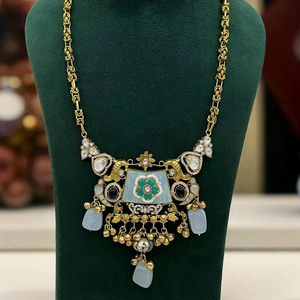 Collier ras du cou artisanal à motif de paon Kundan avec gouttes et boucles d'oreilles Jhumka - Product Image 1