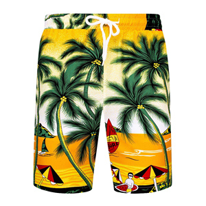 Ensemble de plage d'été deux pièces pour hommes avec chemise à manches courtes jaune de style hawaïen et short assorti pour les vacances en bord de mer - Product Image 3