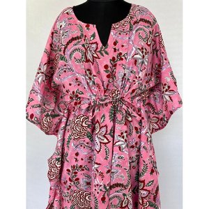 <b>Summer</b> Kimono <b>Kaftan</b> Pure Cotton Indian Block Print Floral Beach Cover Comfortable Maternity Mode ODM Supply - Product Image 1