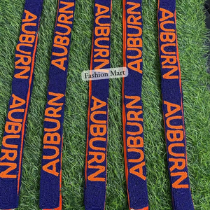 Sangle de sac à perles personnalisée avec inscription AUBURN, sangle de sac à main à perles faite à la main avec crochets métalliques - Product Image 1