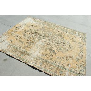 Vintage Area Rug 5.7x6.8 ft (173x207 cm), Turkish <b>Yellow</b> Ikat Rug - Product Image 3