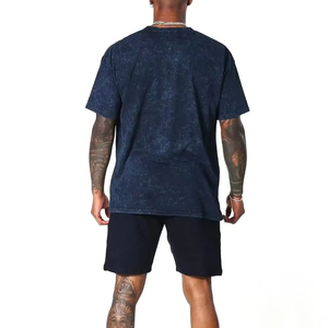 Camiseta de Algodón Azul Oscuro para Hombre con Estampado de Calavera con Gotas Rosas, Cuello Redondo, Conjunto de Ropa Urbana, Atuendo Casual de Verano - Product Image 3