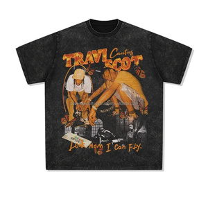 Hip Hop Stone Vintage camiseta de gran tamaño 100% algodón lavado ácido Streetwear Puff secado rápido diseño personalizado venta al por mayor hombres impresos - Product Image 6