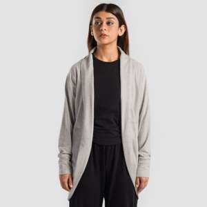 Autumn Bohemian Casual Cardigan with Crocheted Jacquard Pattern Hooded <b>Silver</b> Grey Curved Hem Wool Acrylic Short-Length <b>Jacket</b> - Product Image 2