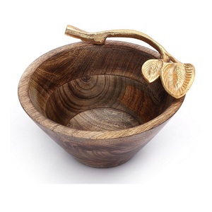 Vajilla redonda de madera de alta calidad para servir comida, cuencos para servir ensaladas verdes hechos a mano, diseño de estilo de madera artesanal - Product Image 6