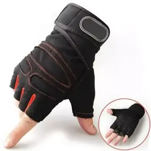 Guantes de Fitness de medio dedo unisex, empuñaduras de cuero transpirables con muñequera para deporte, gimnasio, levantamiento de pesas, hombres y mujeres - Product Image 6