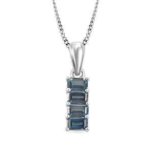 London Blue Topaz Octagon Pendant 925 Silver Four-Stone Bar Design Prong Setting Joyería fina hecha a mano por Ishime Jewels - Product Image 1