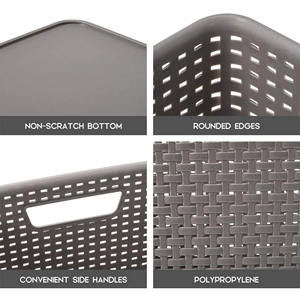 Panier de rangement ménager en rotin écologique rectangulaire en plastique multi-taille avec poignée pour vêtements - Product Image 3