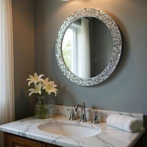 Miroir mural Décoration intérieure Réflecteur Fait à la main Décoratif Miroir en mosaïque bleu clair et noir Cadre de miroir de qualité durable - Product Image 5