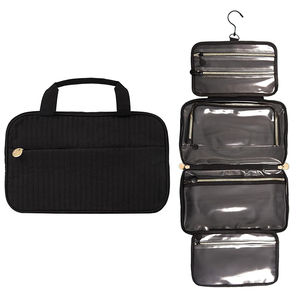 Trousse de Maquillage de Voyage Pliante Matelassée pour Femmes, Grande Capacité, Noire, Organisateur d'Accessoires et de Toilette, Étui Suspendu pour Cosmétiques - Product Image 1