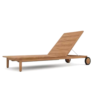 Chaise longue en teck avec roulettes pour extérieur - Product Image 1