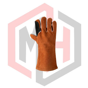 ถุงมือหนังสีน้ำตาลสำหรับงานเชื่อม  ฝ่ามือเสริมความแข็งแรงด้วยสีดำ ทนความร้อน ทนไฟ ป้องกันไฟฟ้าสถิต สำหรับงานเชื่อมแบบ Mig Tig หนา 11 ออนซ์ ปราศจากซิลิโคนและแป้ง - Product Image 3