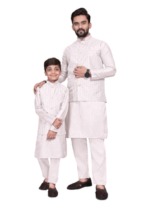 Ropa de fiesta tradicional india Heavy Banglori Silk Kurta con pijama y chaqueta Koti Interior para hombre incluido al por mayor - Product Image 4