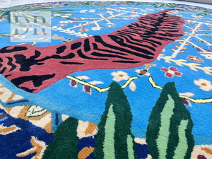 High Quality Wool Rug Bengal Tiger & Cheetah Pattern Botanical Design Animal <b>Print</b> round Pile for Door or Prayer Room Use - Product Image 4