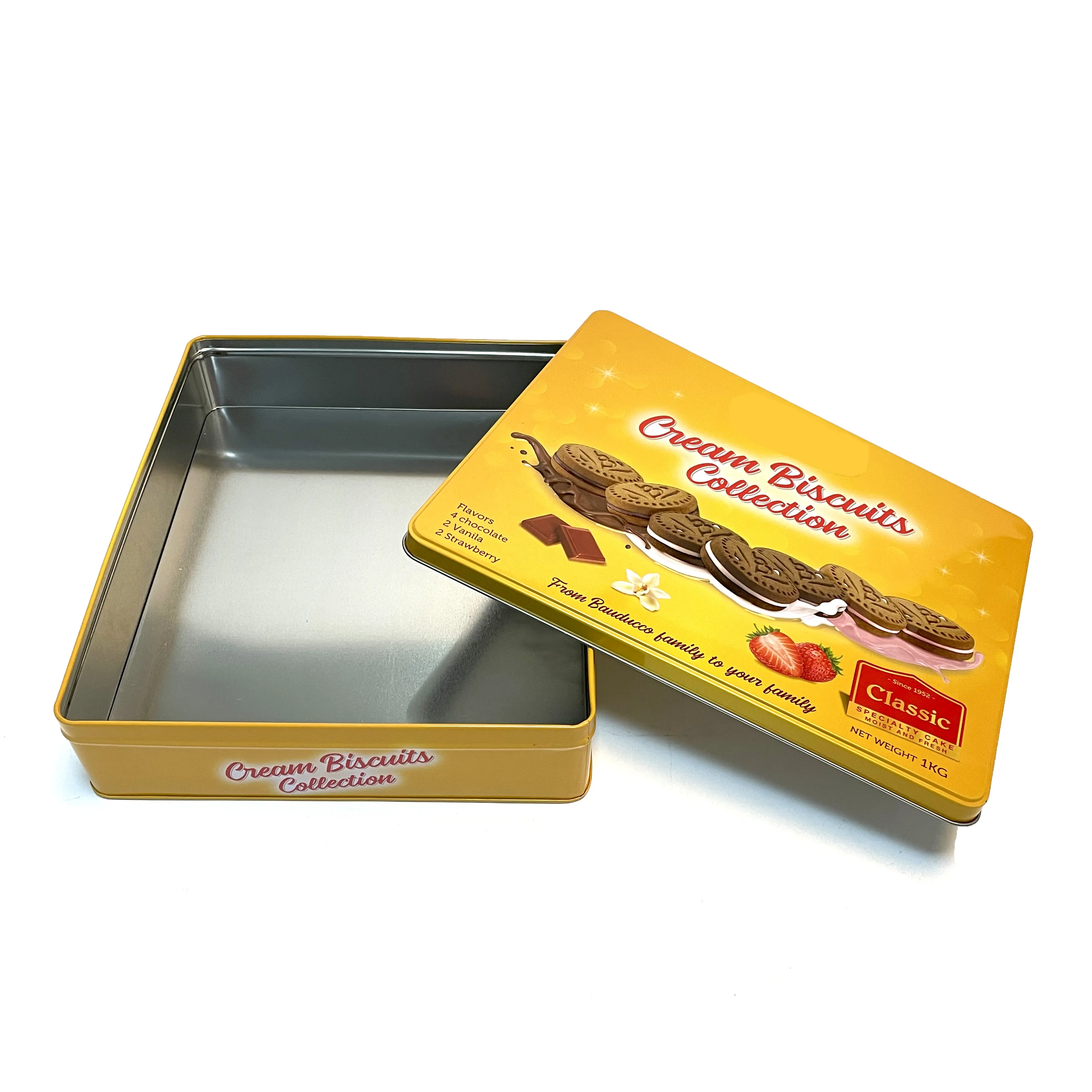 Grande boîte en métal à biscuits rectangulaire contenant d'emballage en étain