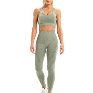 Conjunto de gimnasio verde oliva de punto sin costuras, ropa deportiva para mujer, mallas de entrenamiento de contorno de cintura alta y sujetador acolchado, conjunto de Yoga de tela transpirable - Product Image 1
