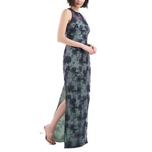 JS Collections Abito da sera lungo da donna verde con stampa floreale, scollo rotondo, silhouette a tubino, vita naturale, per feste formali, taglia 12 - Product Image 3