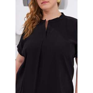 Blusa Tejida con Cuello Mandarín Negra para Mujer, Talla Grande, Mezcla de Rayón y Poliéster, para Uso Diario en Primavera y Verano, Marca RMG - Product Image 3