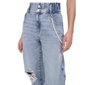 กางเกงยีนส์ผู้ชายทรงสลิมฟิตลายมุก กางเกงยีนส์ผู้หญิงผ้าเดนิมทรงสกินนี่สีน้ำเงิน ซิปข้างขา บริการ OEM รับผลิตตามแบบ - Product Image 4