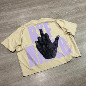 T-shirt court Boxy surdimensionné de haute qualité pour hommes t-shirt graphique de Style Hip Hop avec ourlet en détresse strass coton Streetwear - Product Image 4