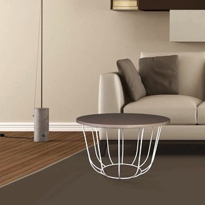 Mesa de centro clásica hecha a mano de forma redonda, tapa duradera de madera y mármol, diseño único, estilo moderno - Product Image 5