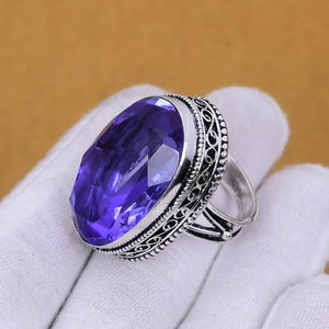 925 Sterling Silver Fine Delicate Design Fashion Healing Crystal Gemstone Jewelry Natural Iolite Ring Wholesale Suppliers - Product Image 4